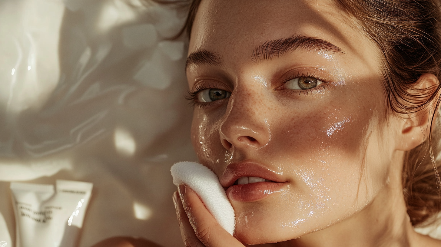 Woman gently cleansing face with micellar water. Healthy skin.