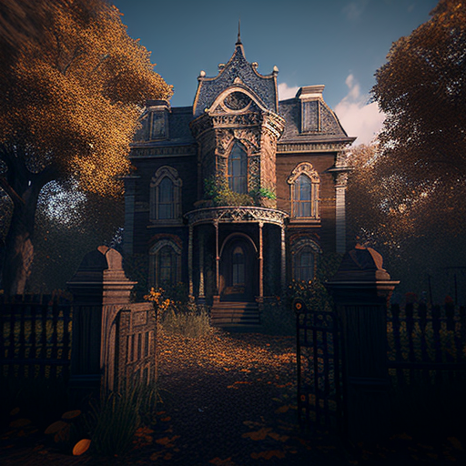 Photorealistic image of an abandoned villa in autumn