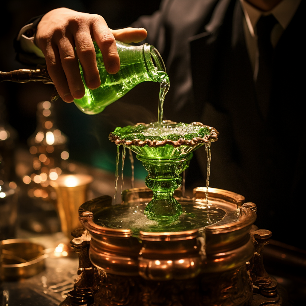 Traditional absinthe service with fountain