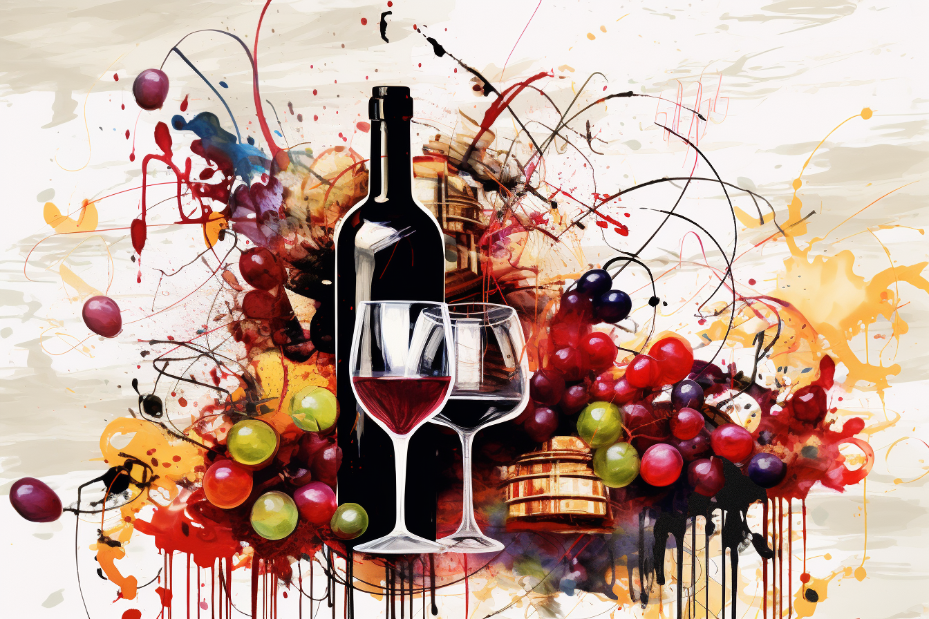 Colorful abstract art with wine and grapes