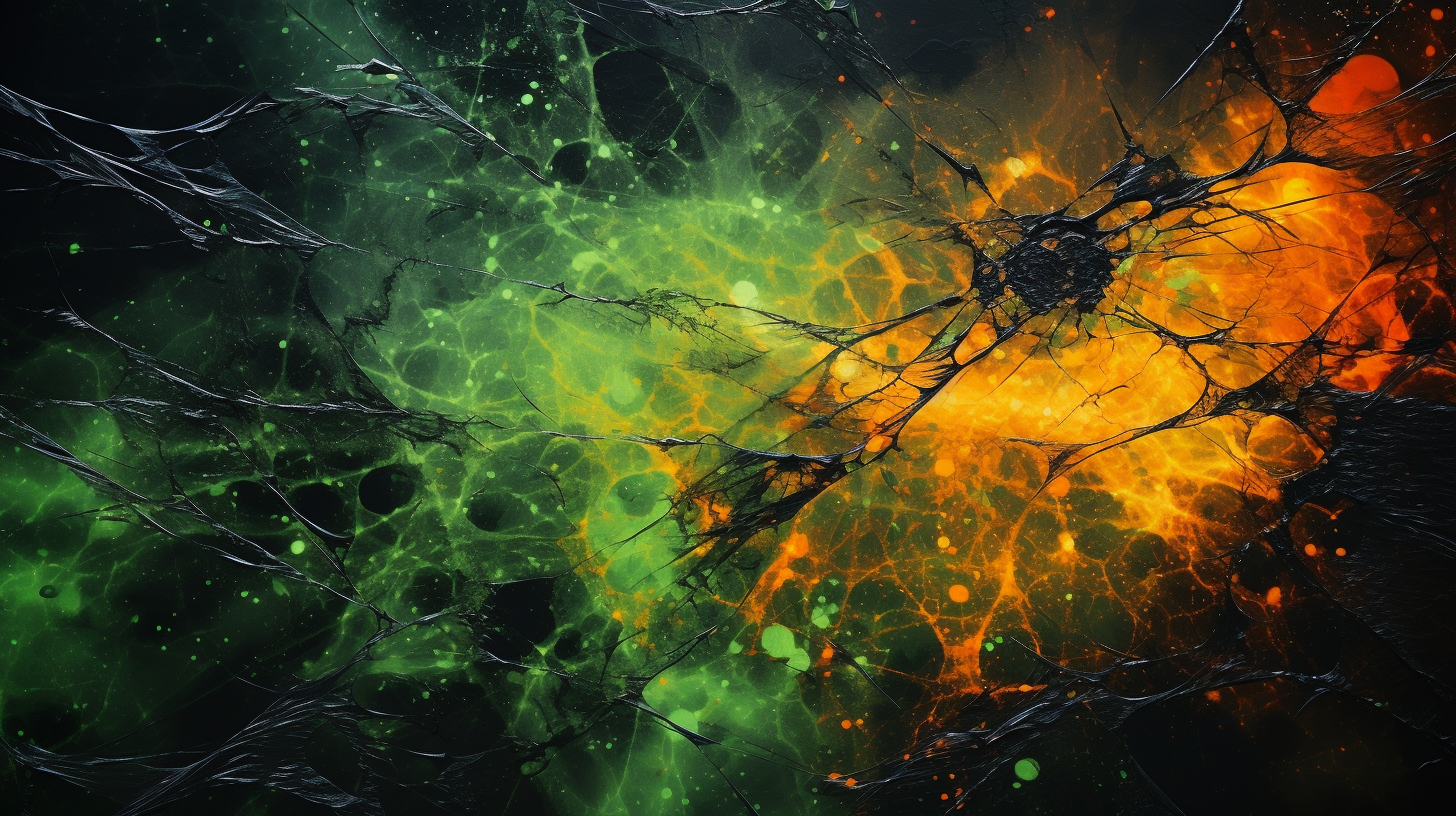 Abstract vibrant green and orange painted splash