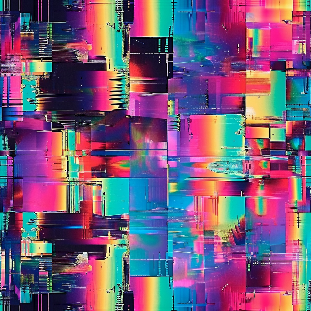 Abstract pattern with digital glitches and holographic colors