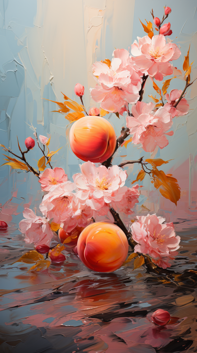 Abstract peach fruit in Claude Monet style