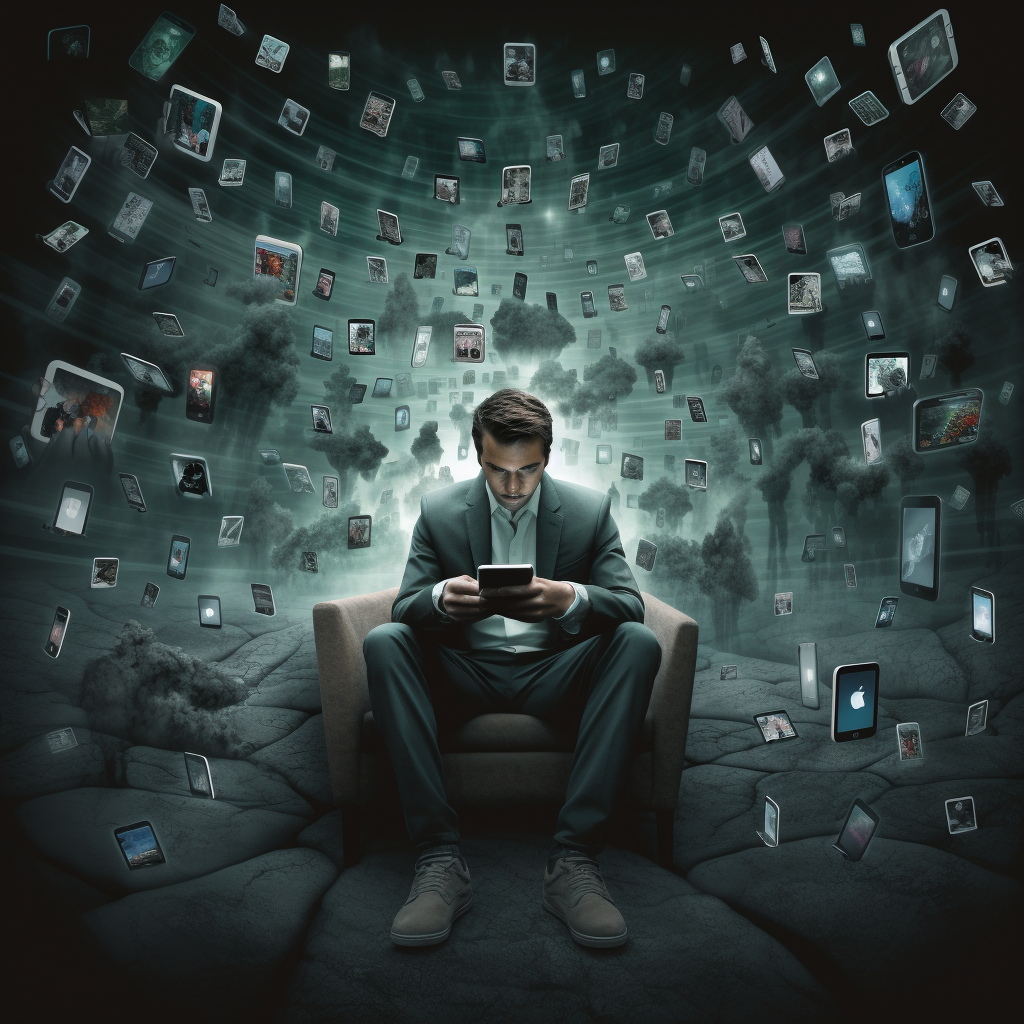 Addicted person hooked to social media