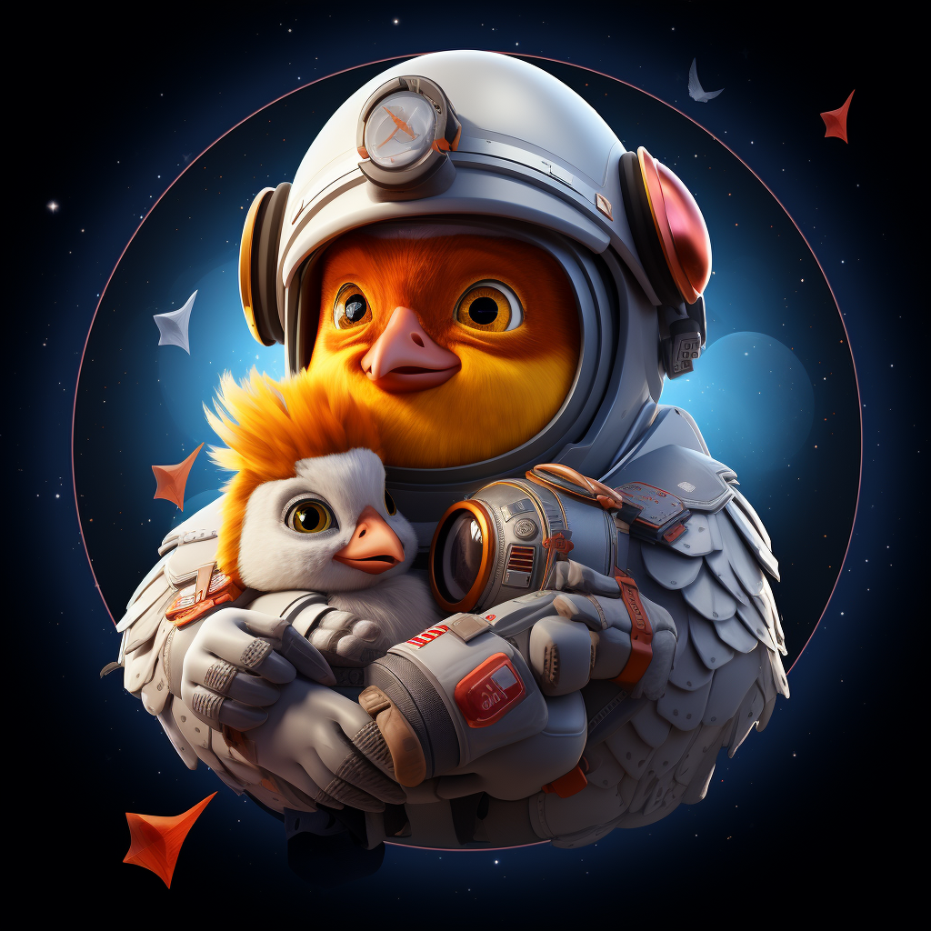 Cute chicken astronaut exploring outer space