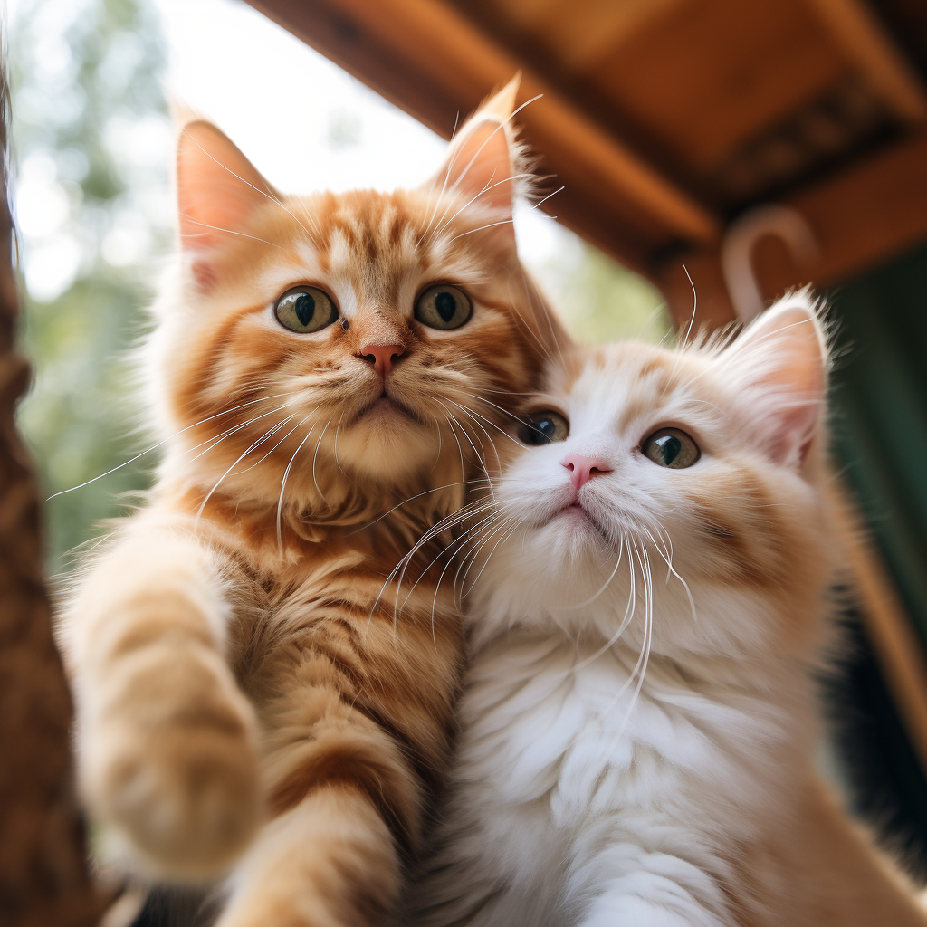 Two adorable kittens taking selfie