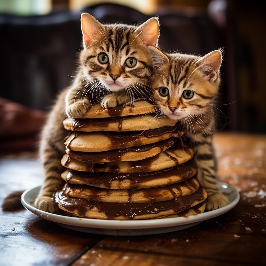 Three adorable kitties on a Nutella-filled French pancake house