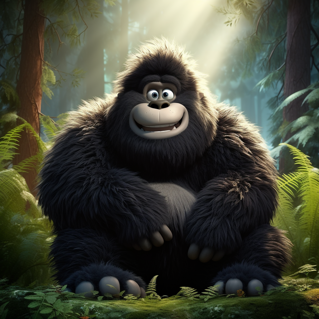 Black fur sasquatch in jungle animation