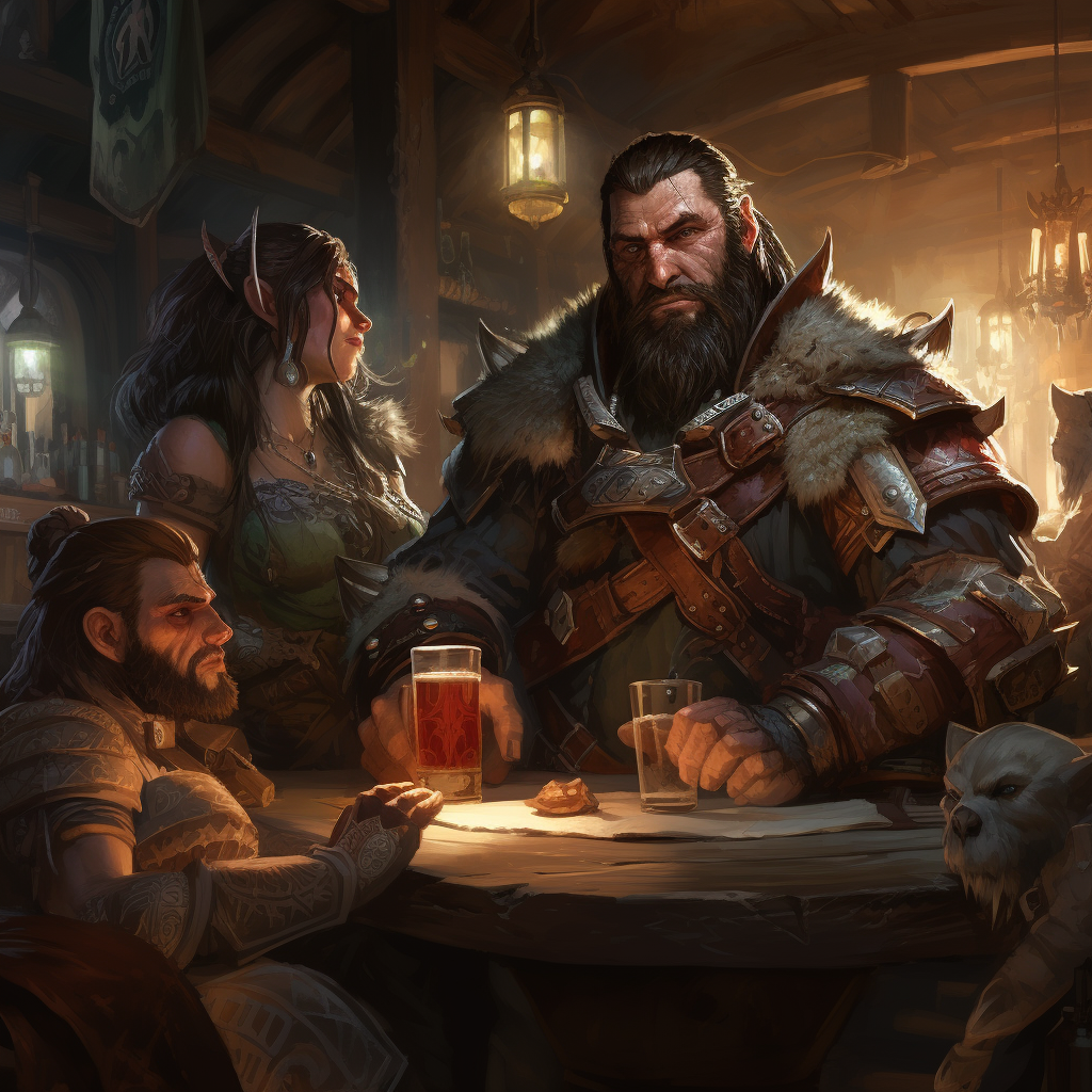 Group of adventurers enjoying drinks in a tavern