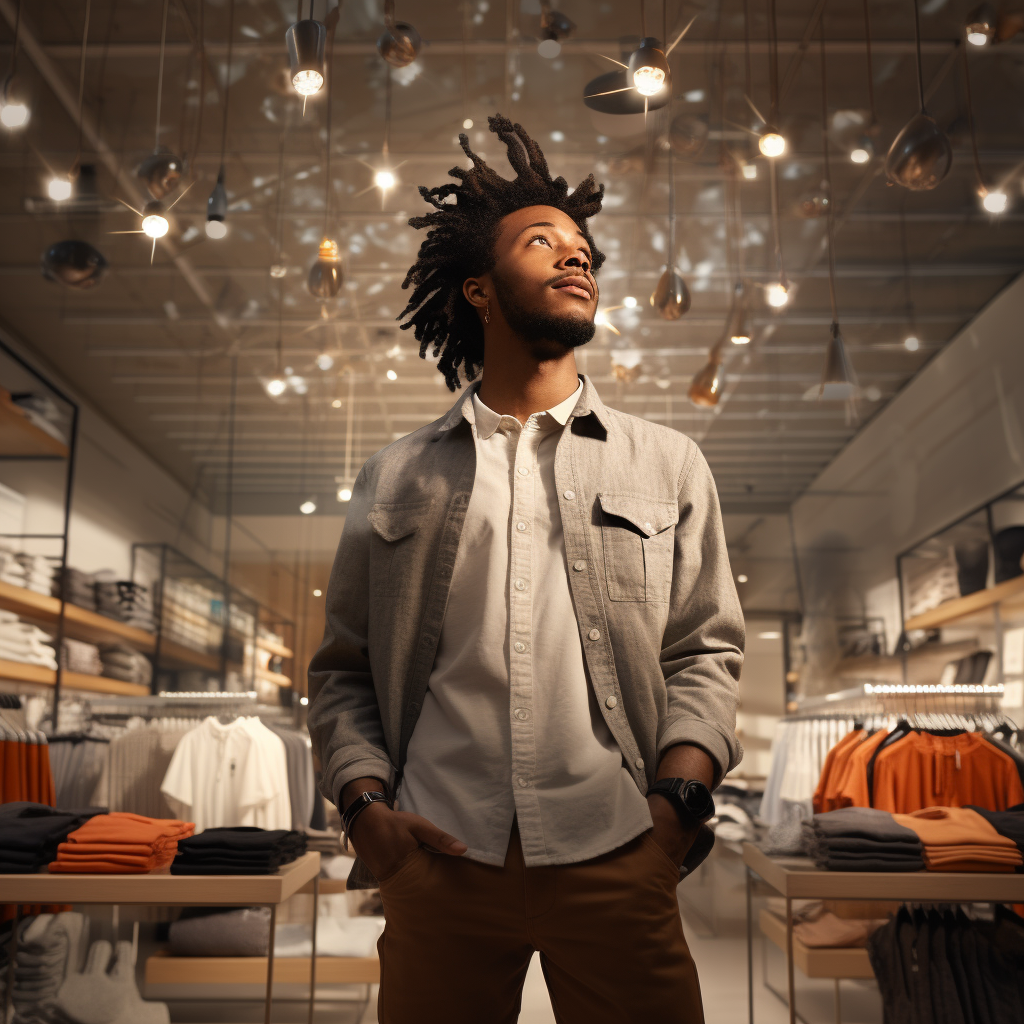 African American team glowing in retail store