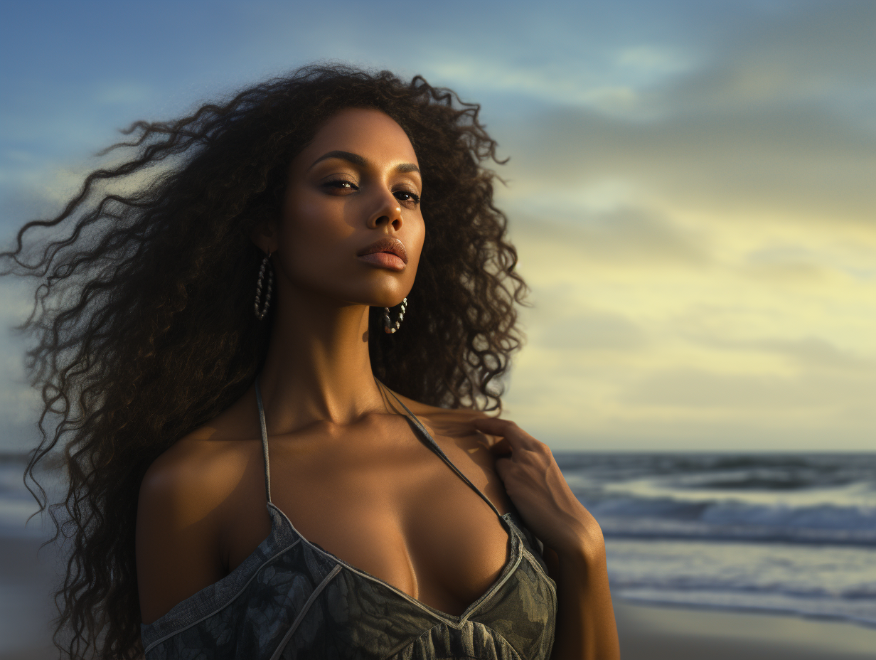 An African American woman on a beach