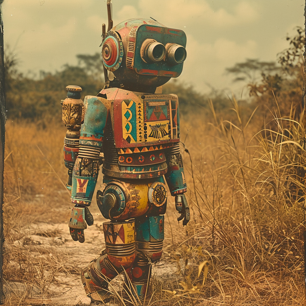 African Aztec Robot Walking Image