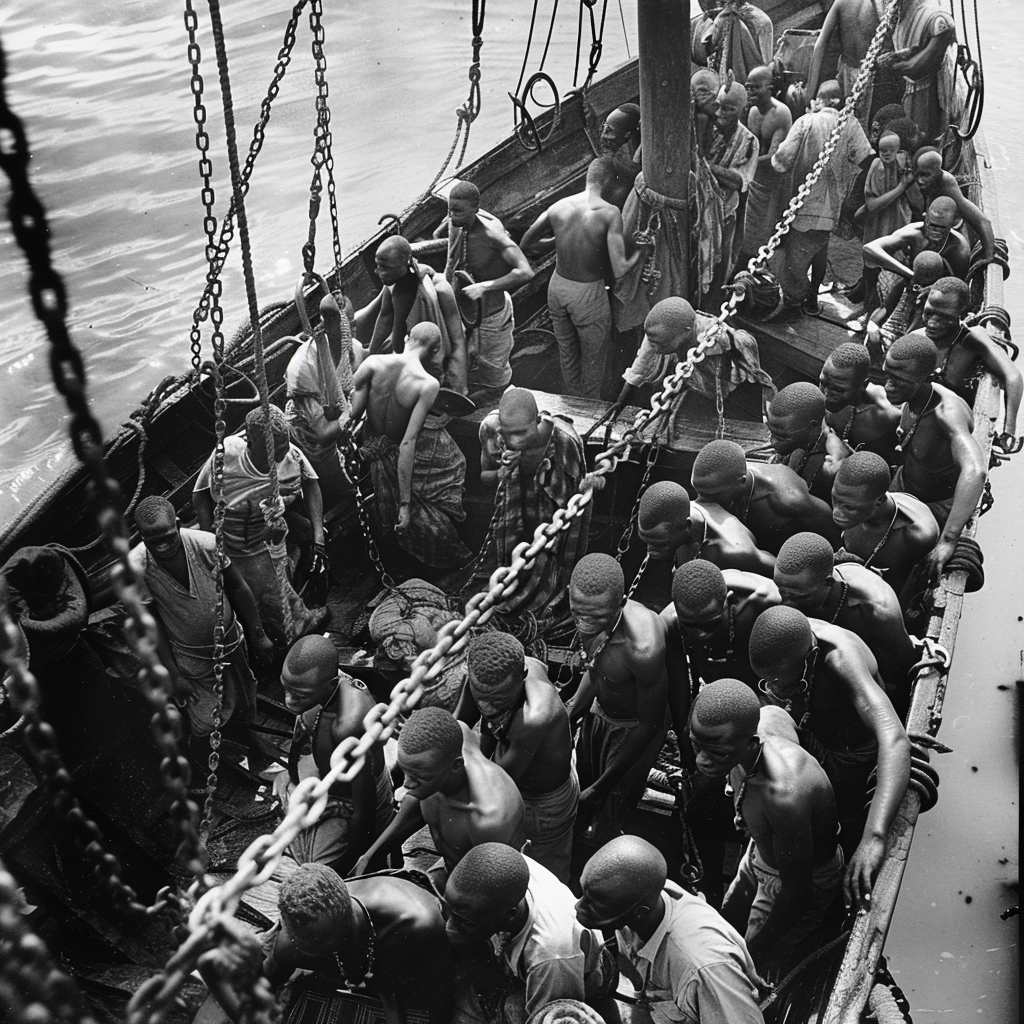 Africans chained on boat