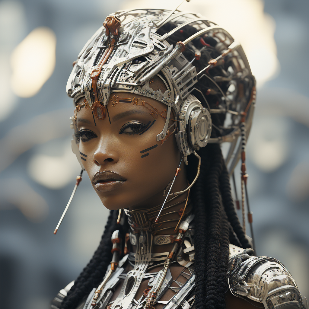 African Woman Futuristic Robotic Monochrome