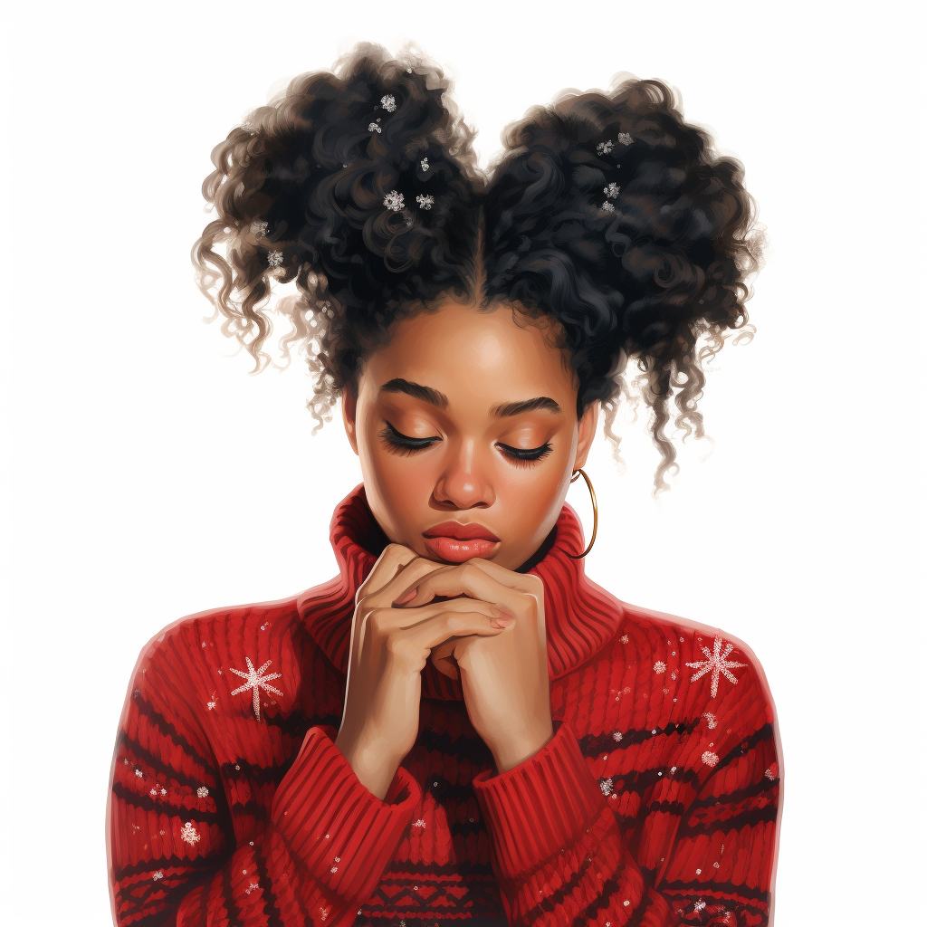 African American woman in cozy Christmas sweater