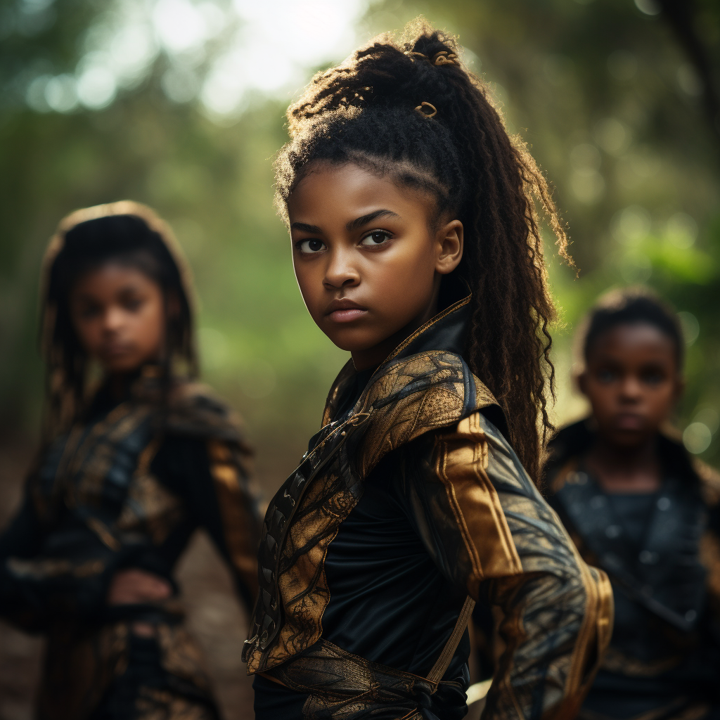 African American girls mastering martial arts poses