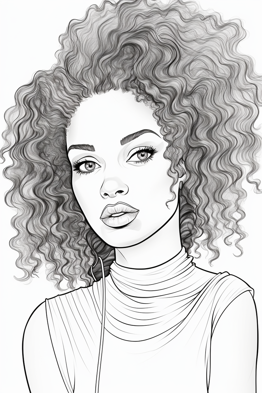 Coloring Page of African American Woman with Long Hair