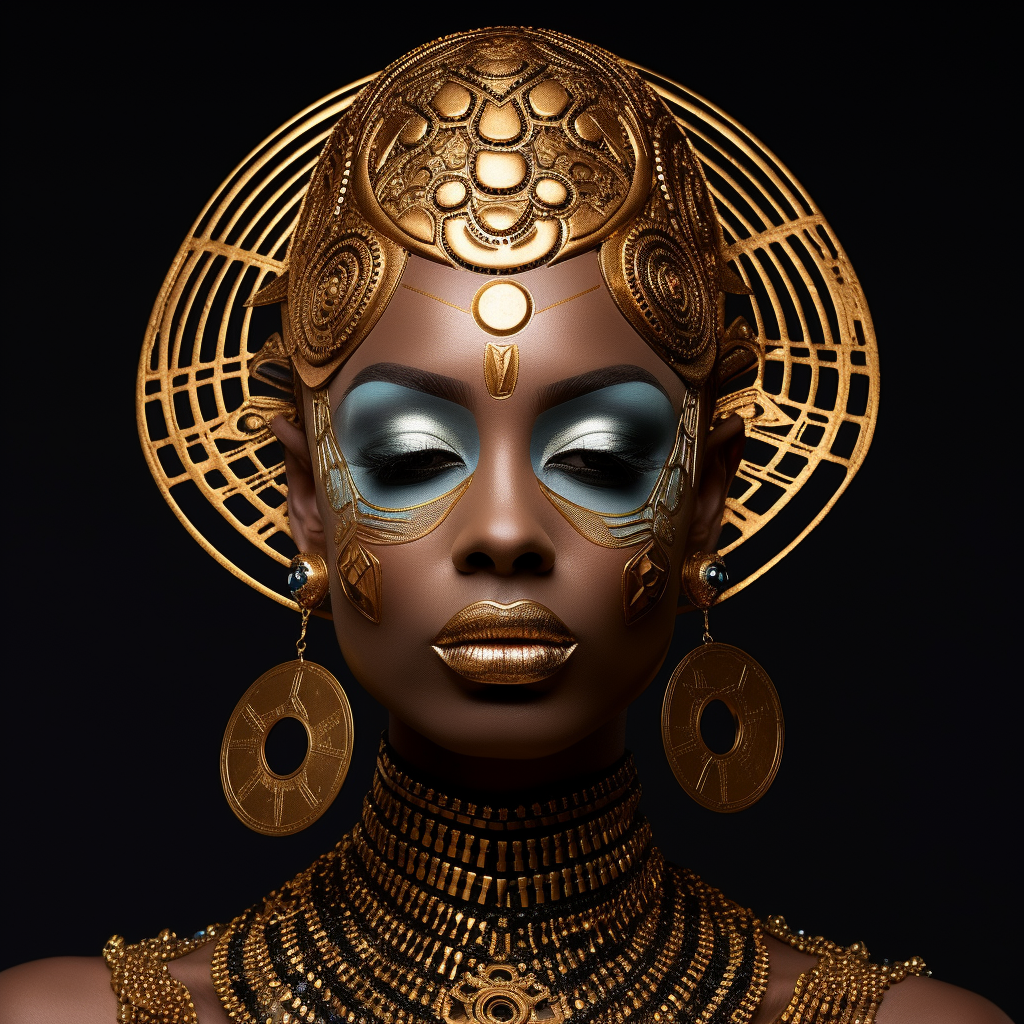 Intricate patterns in Afrofuturist makeup