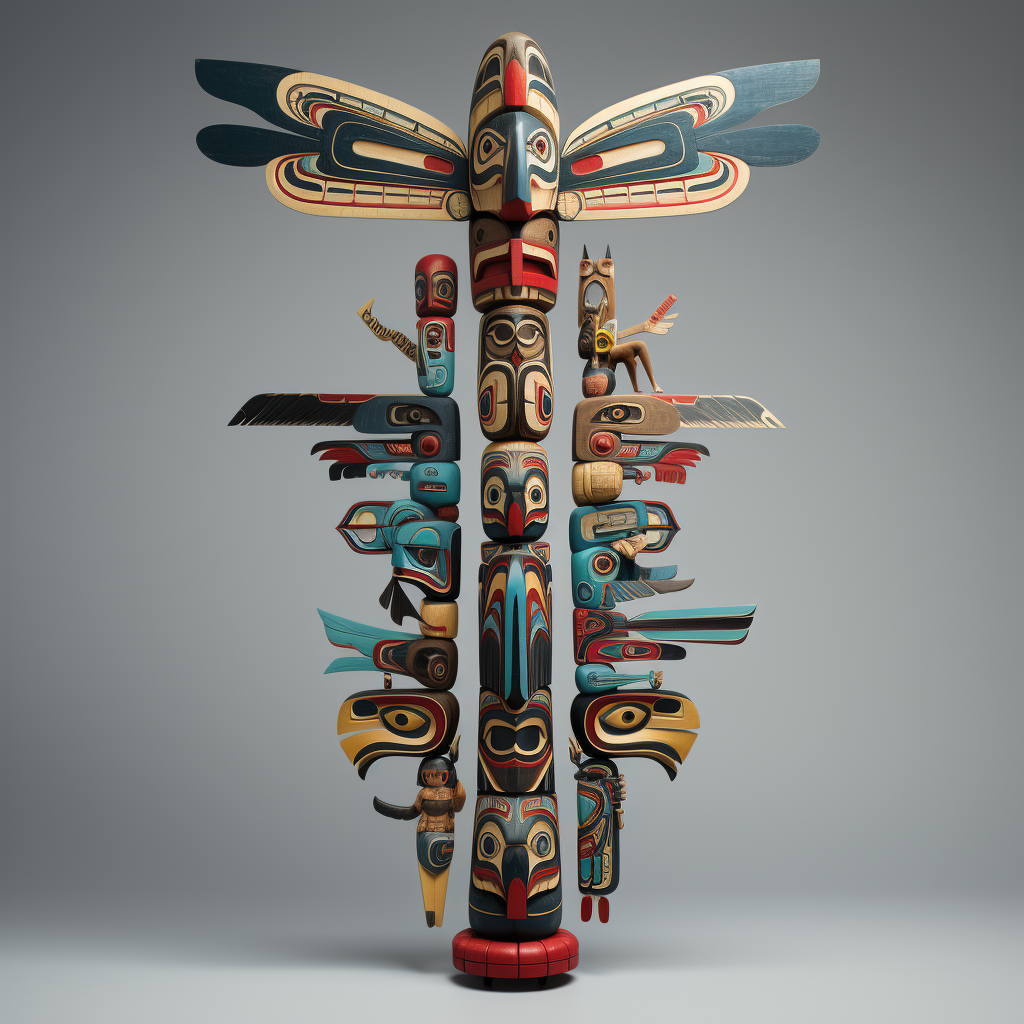 Colorful airplane totem pole sculpture