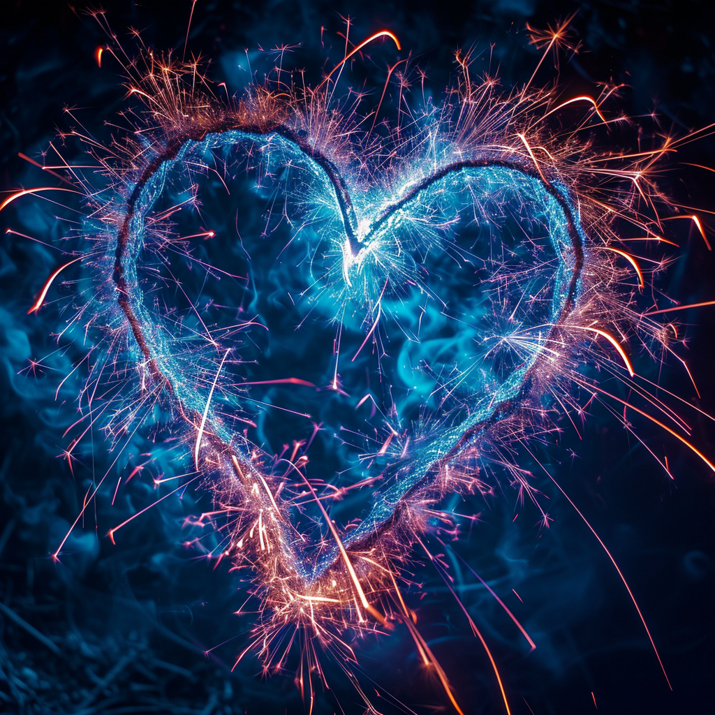 Fireworks creating a heart shape