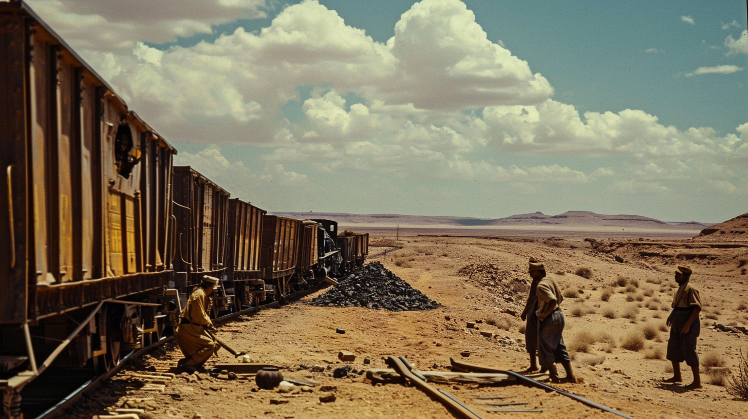 Prisoners working on Trans-Sahara railroad