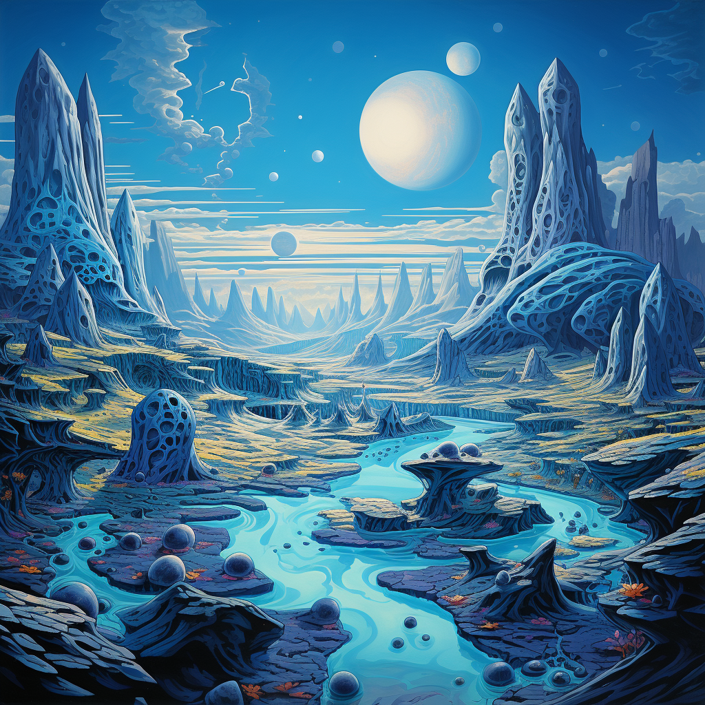 Stunning alien landscape with vibrant blue colors