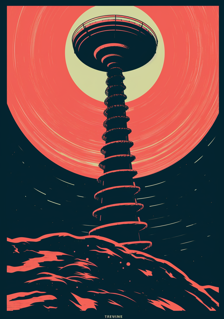 Minimalistic Alien Spiral Tower Poster