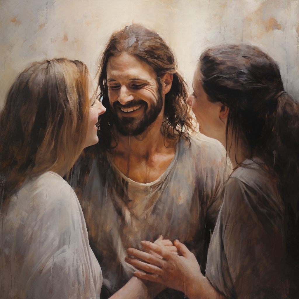 Jesus Christ Smiling Talking to Women