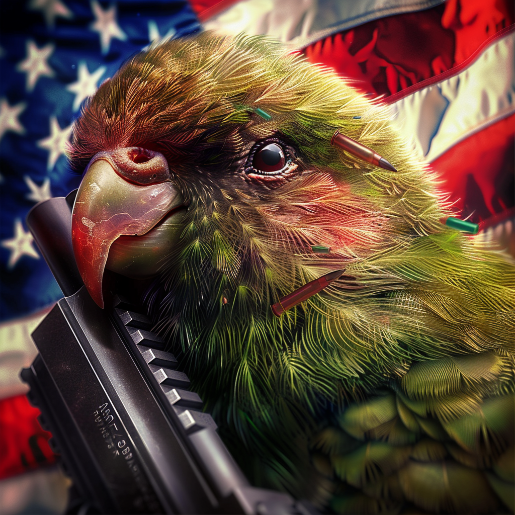 American kiwi bird with flag and guns