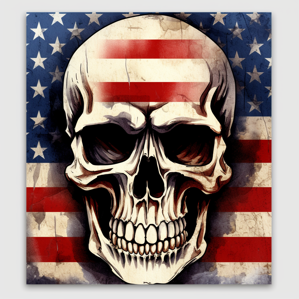 American traditional skull on distressed flag background