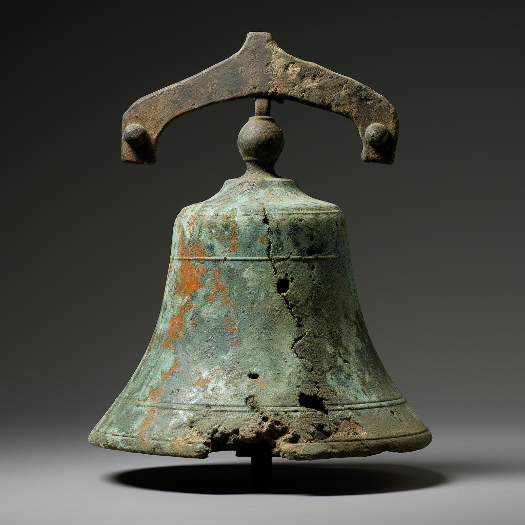 Ancient bell with verdigris and scratches