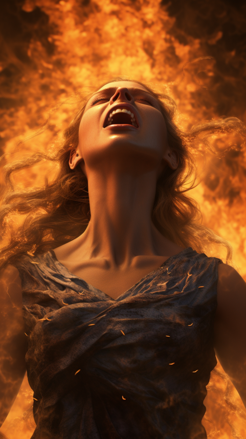 Stunning ancient Greek woman engulfed in flames