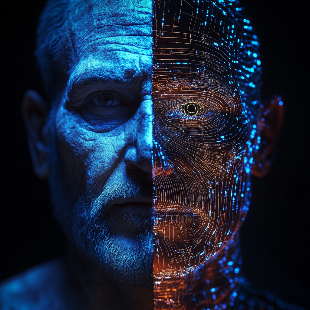 Split Image Ancient Man Cyborg