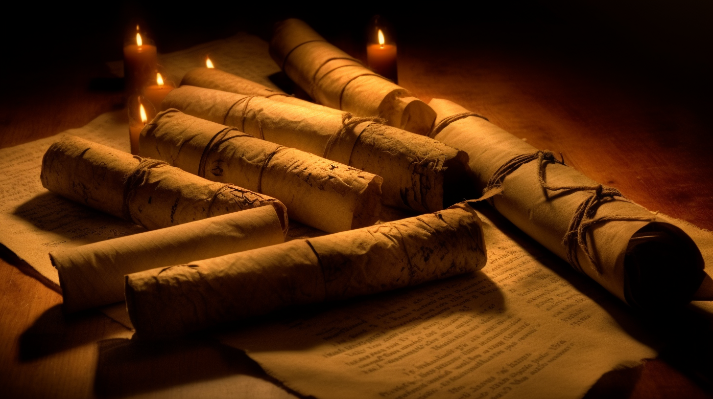 Historian's study room with ancient parchment scripts