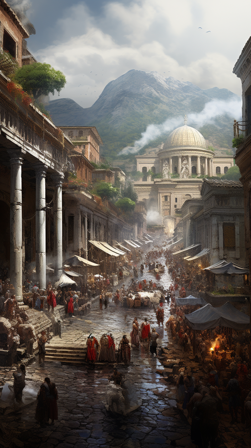 Ancient Rome cityscape in cinematic view