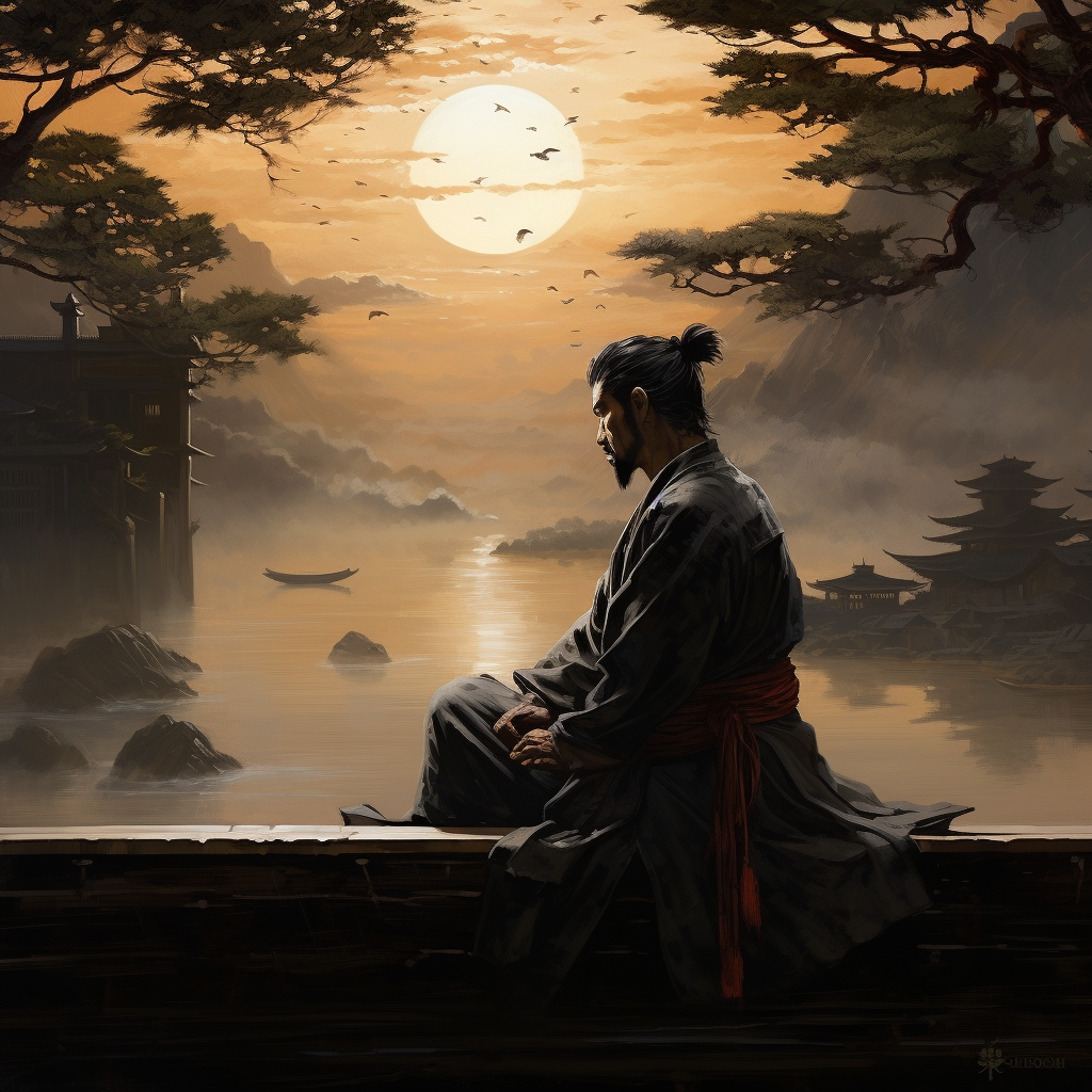 Ancient samurai in reflective meditation