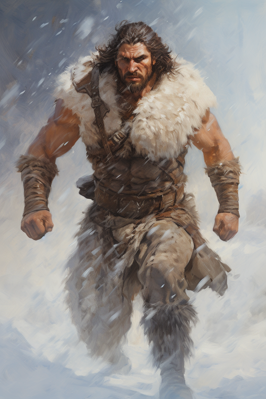 Realistic depiction of an ancient slavic warrior in dynamic pose