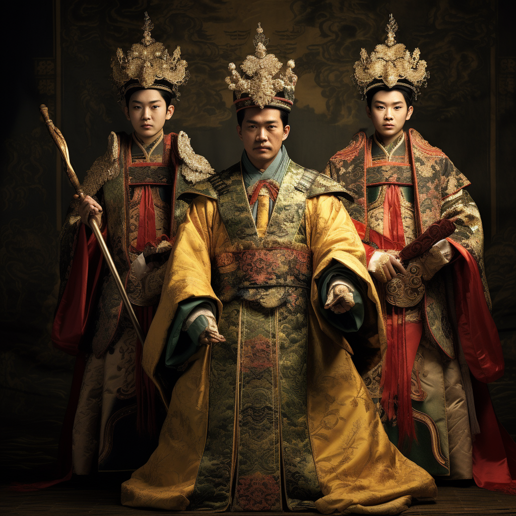 Ancient Asians in royal robes attire