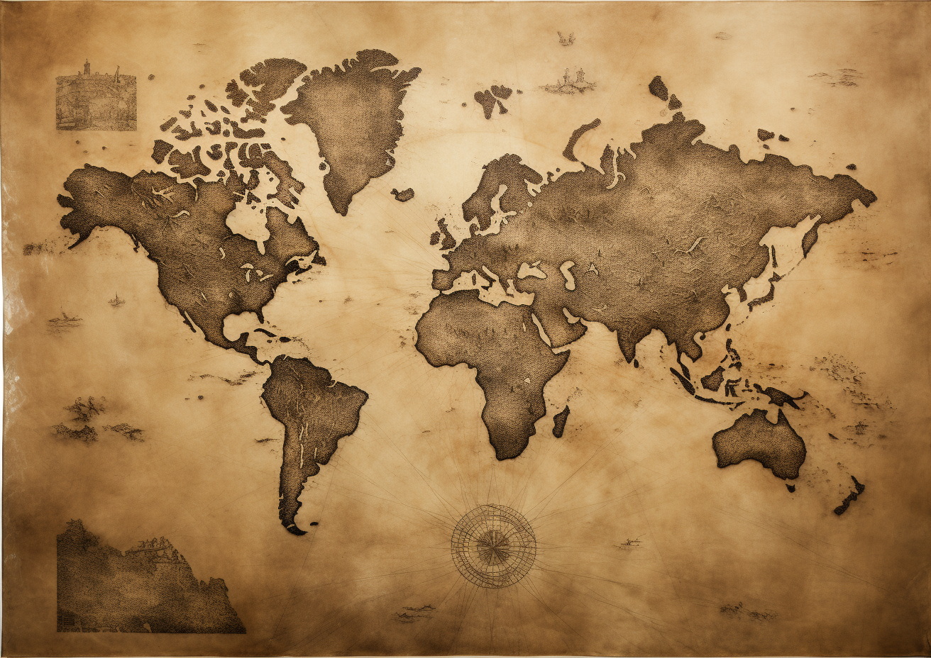 Ancient print of world map