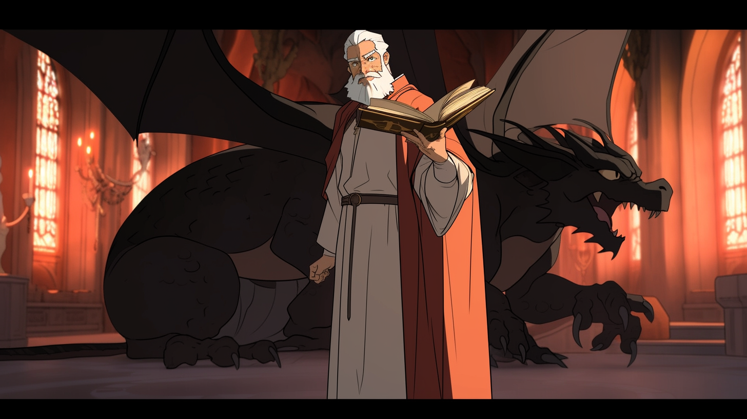 Angelic Scholar Advisor with Dragon Book