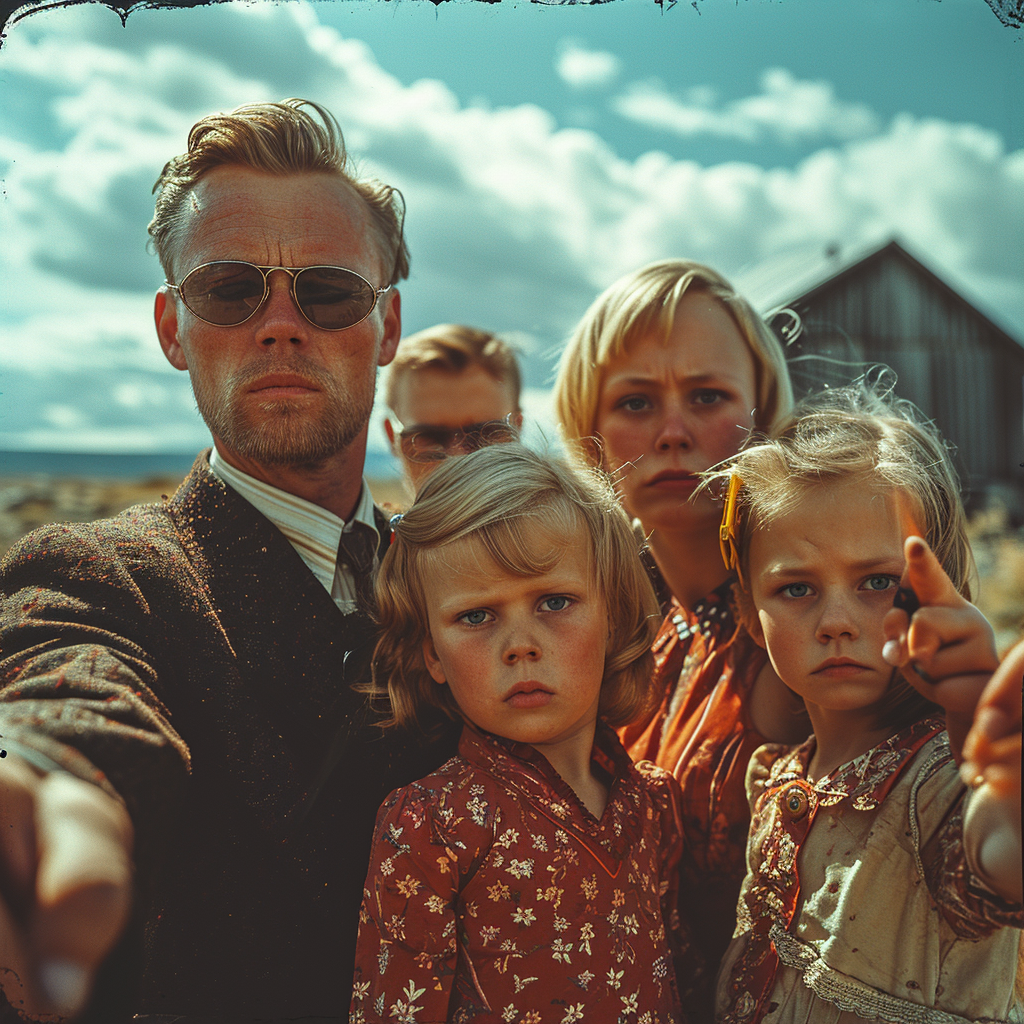 Angry 1960s Swedish Family with Gang Signs