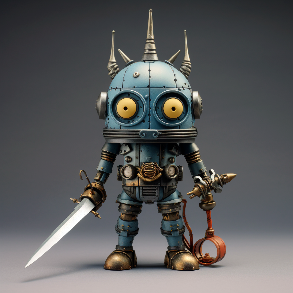 Angry humanoid robot with sword