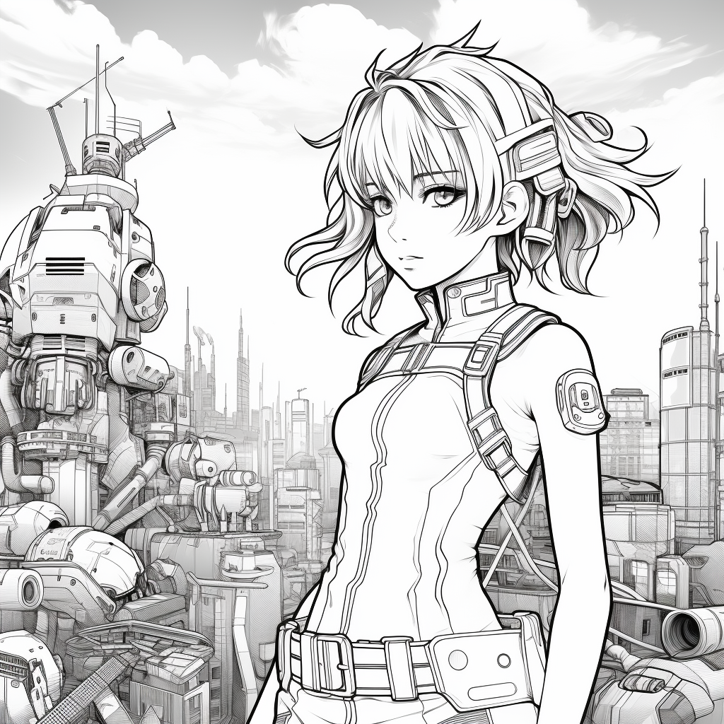 Anime heroine exploring futuristic cityscape