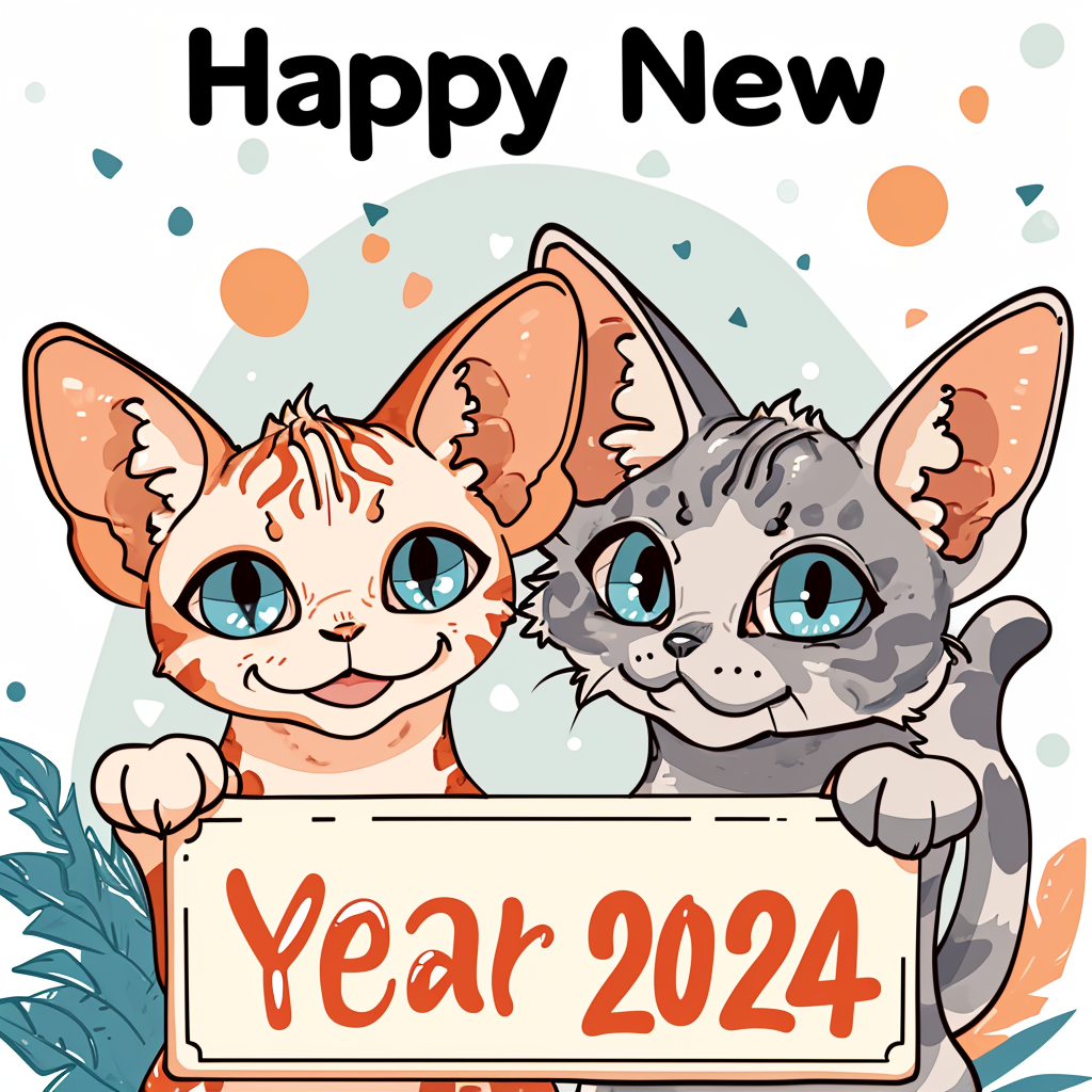 Cute cats holding  Happy New Year 2024  sign