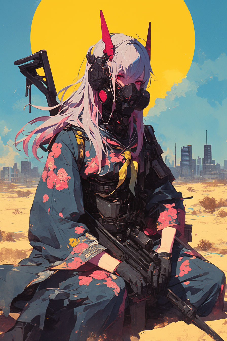 Anime woman in futuristic desert city