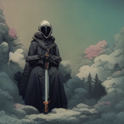 Dark fantasy hooded figure holding greatsword