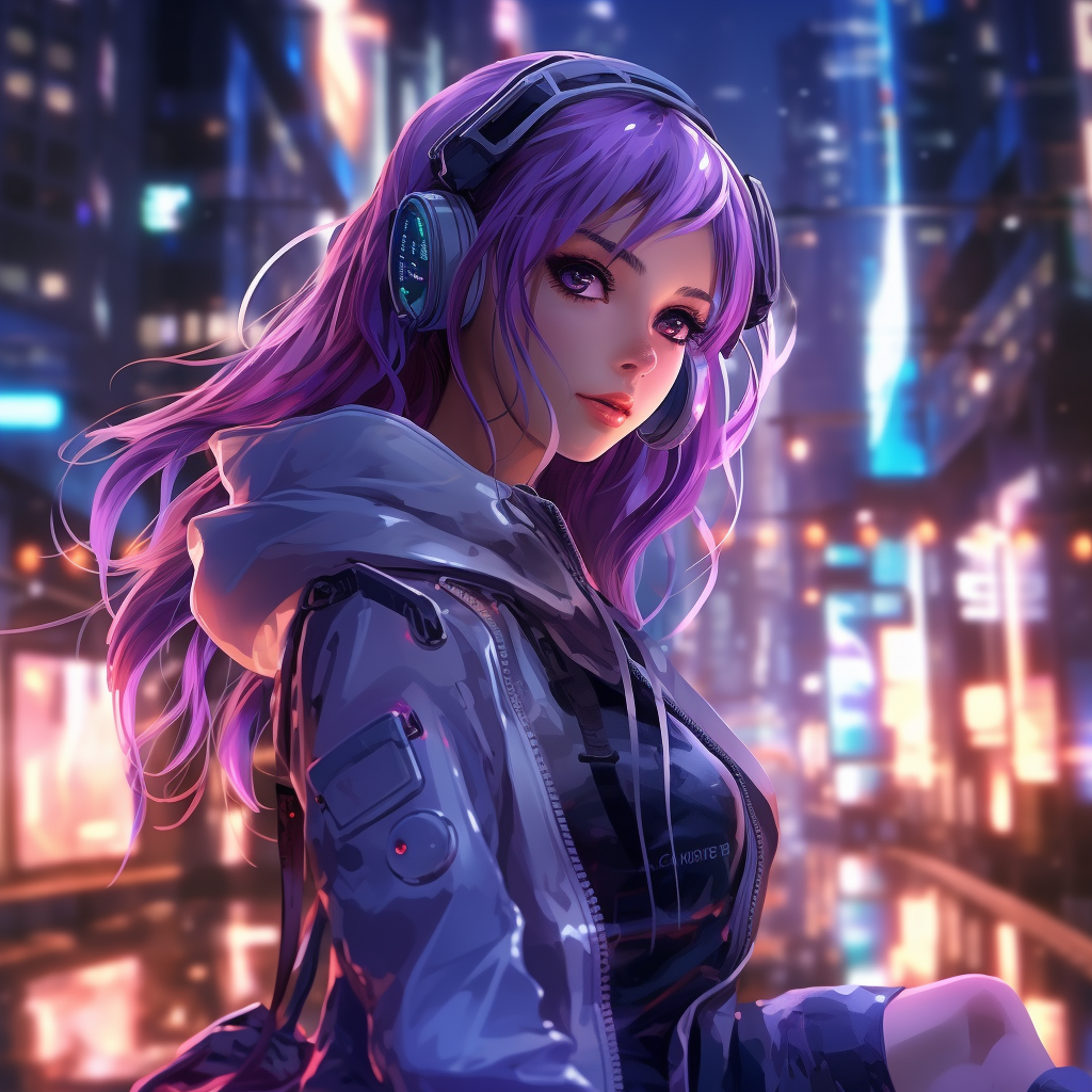 Beautiful Anime Girl in Cyberpunk City