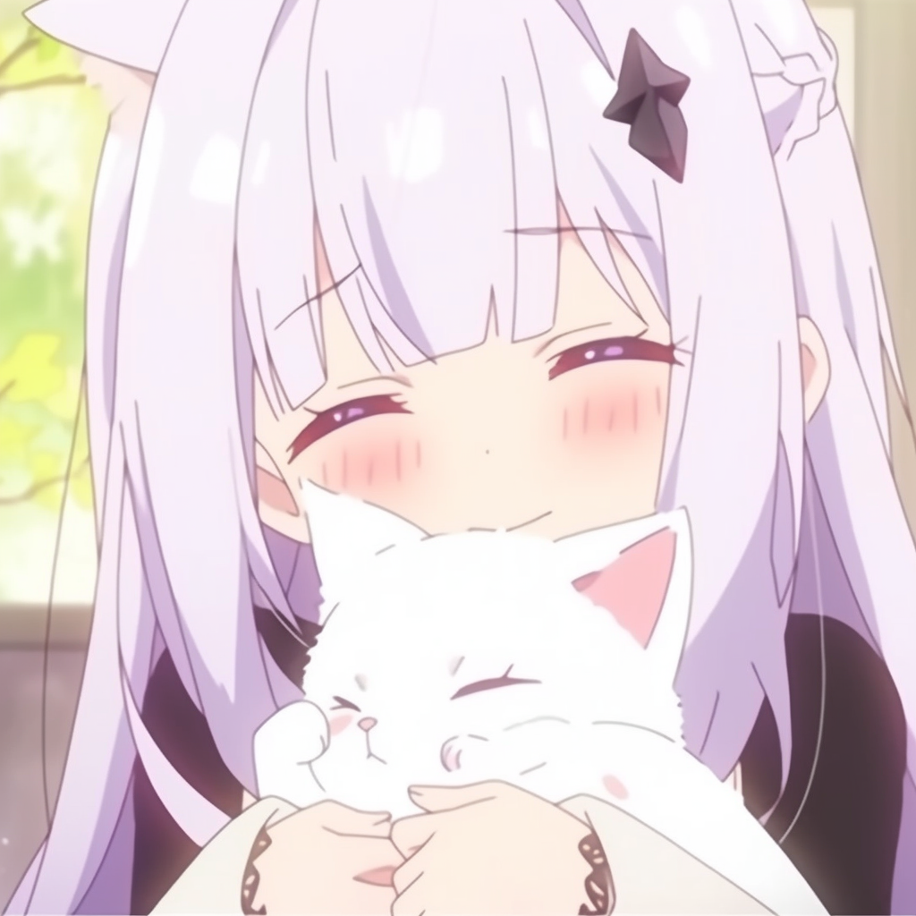 Anime girl with white cat