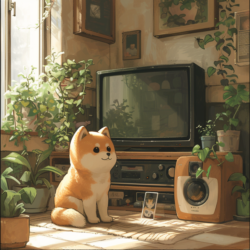 Anime Shiba Inu watching TV