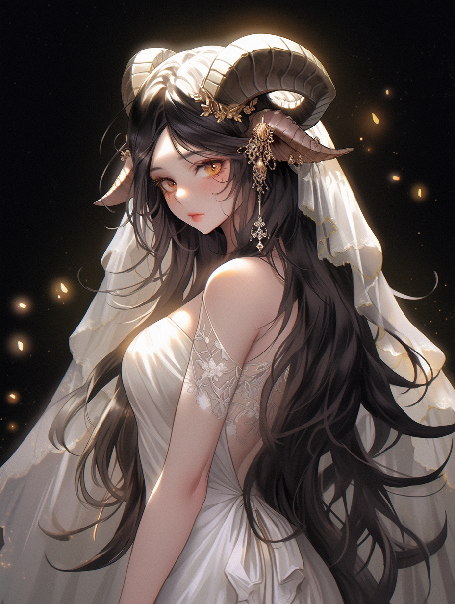 Elegant anime woman in wedding dress